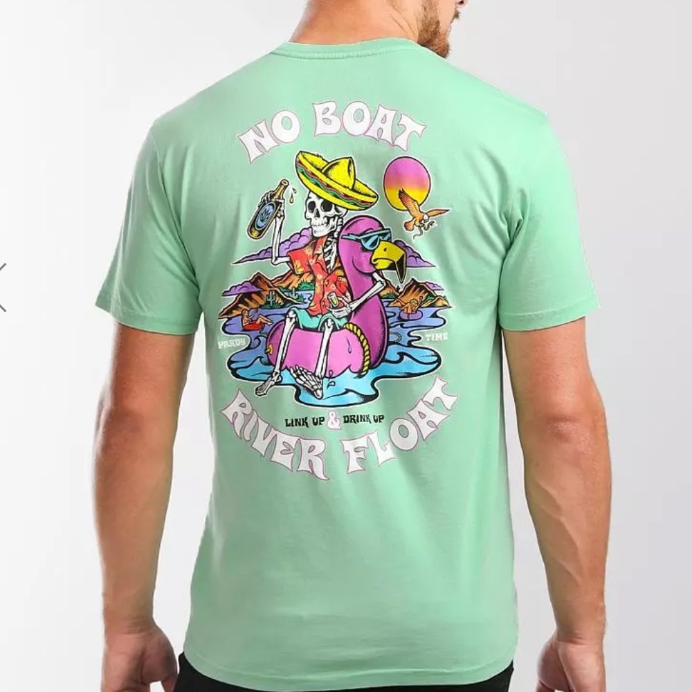 Pardy Time Buckle Pastel Green No Boat River Float T-shirt Large